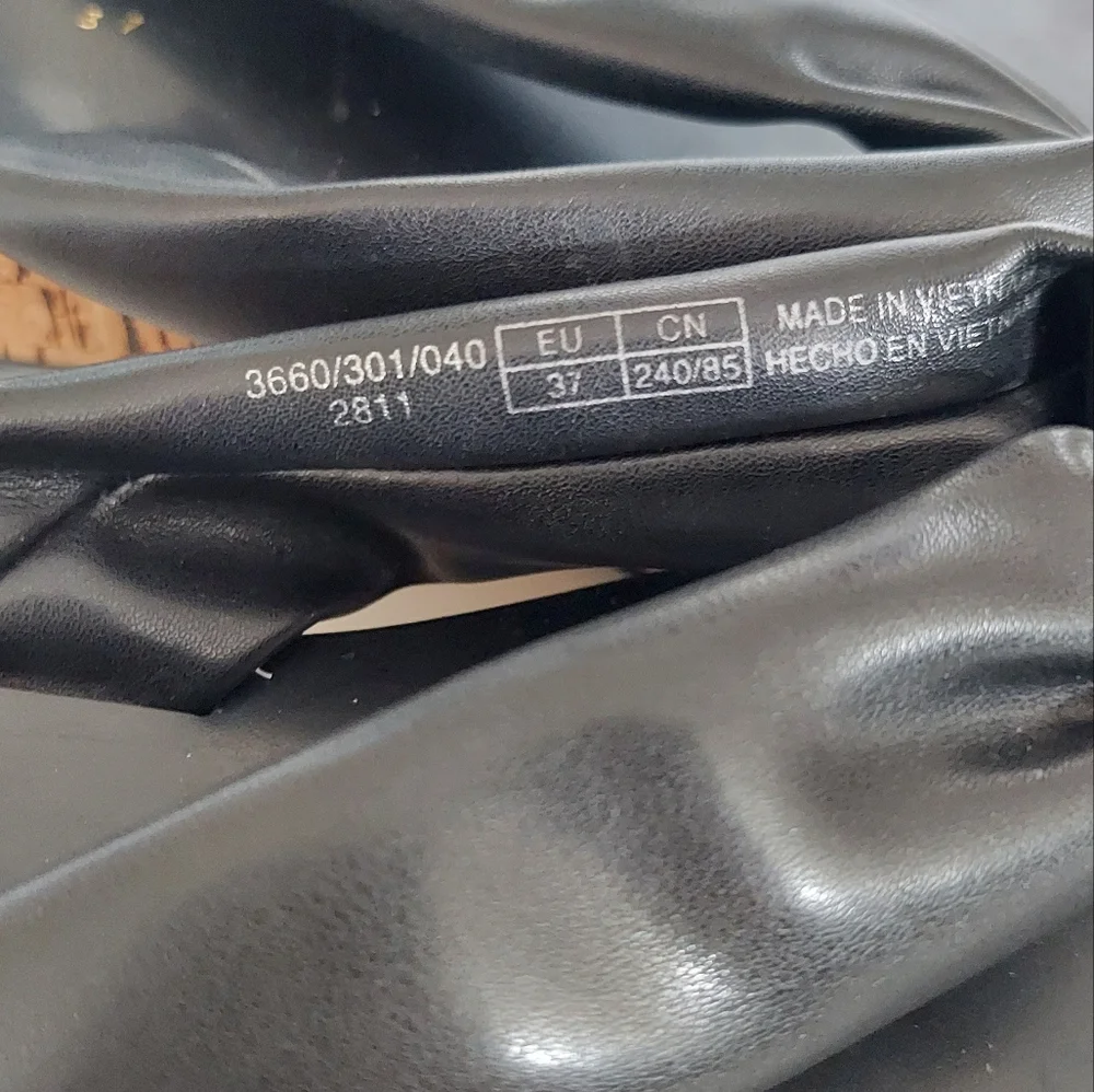 Zara Open Thong Sandal Clogs Cork Sole Black Shoes Size 37 - Picture 6 of 6